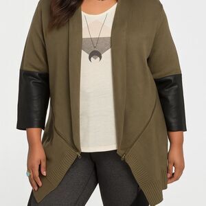 NWT Divine Heart Size Small Olive Cardigan With Leather And Zipper Accents Moto